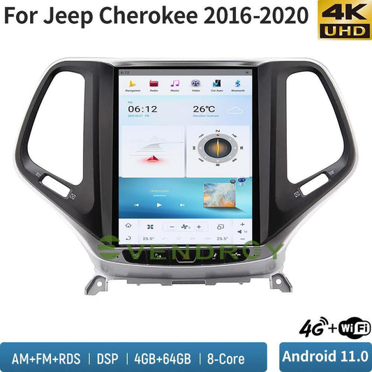 10.4"Car GPS Navigation For Jeep Cherokee 2016-2020 Radio Stereo 4K Video 4+64G