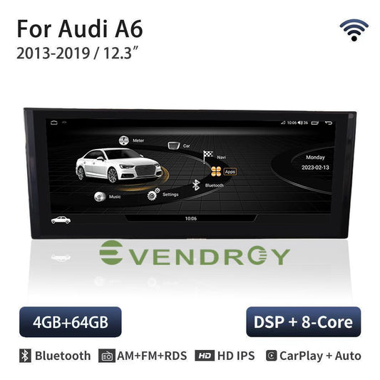 12.3"Car GPS Navigation Radio Stereo Player For Audi A6 2013-2019 CARPLAY 4G+64G