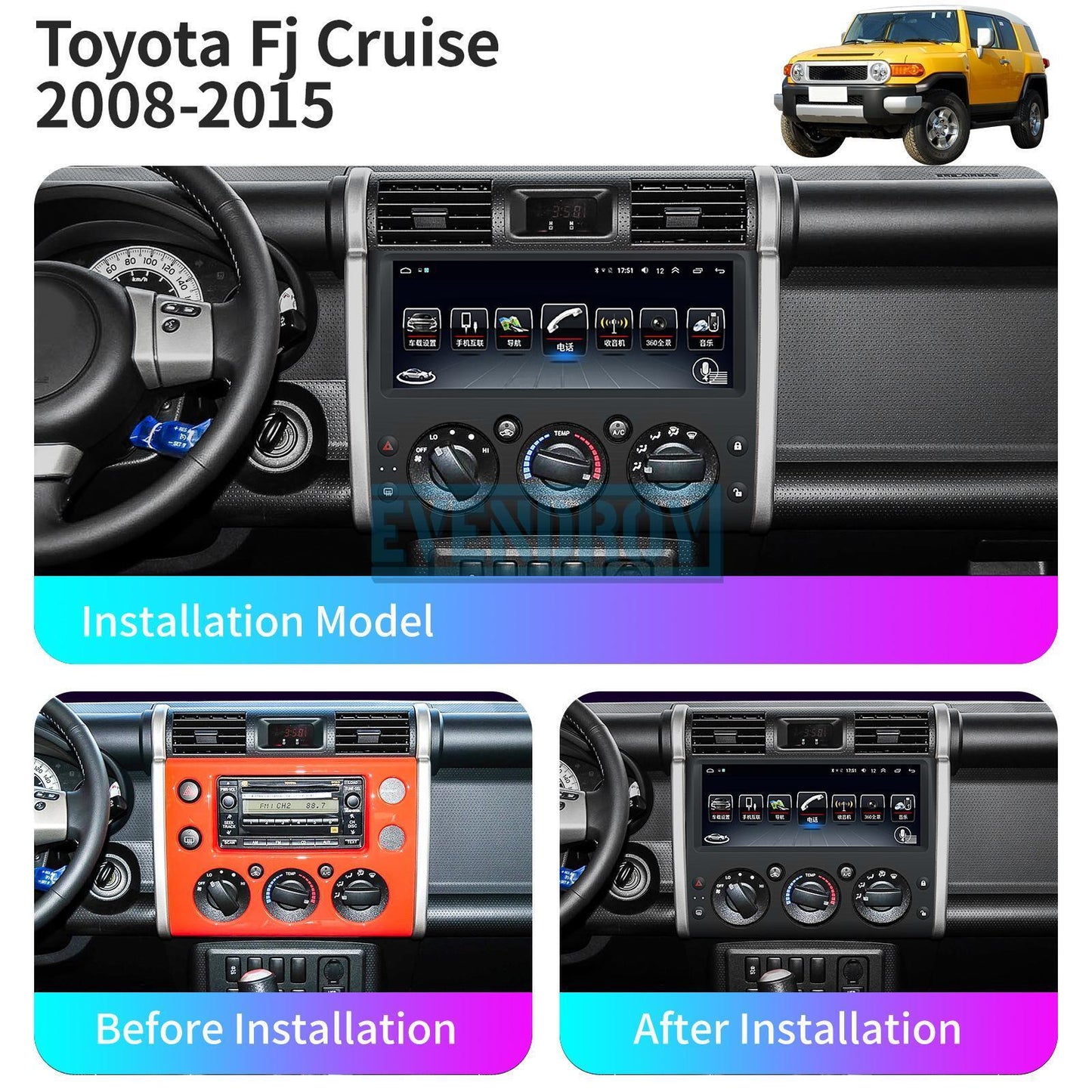 12.3" For Toyota FJ Cruise 2+32G Touch Screen Player Car Radio Stereo GPS Naviga